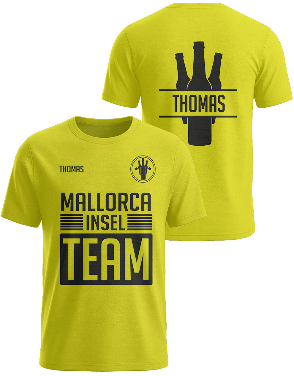 Mallorca Insel Team Shirt gelb Herren personalisiert Ballermann Party Shirt
