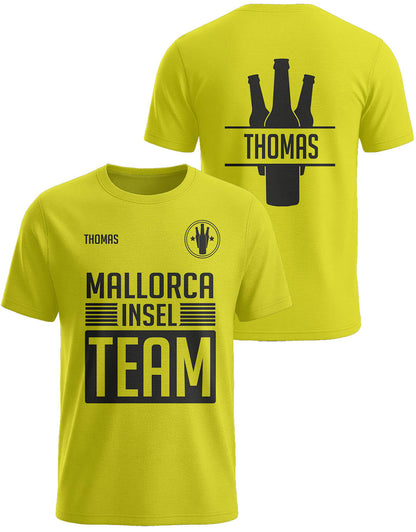 Mallorca Insel Team Shirt gelb Herren personalisiert Ballermann Party Shirt