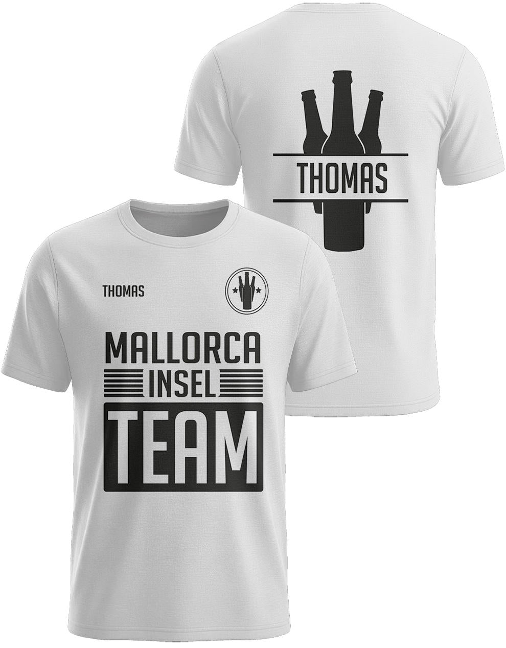 Mallorca Team Herren T-Shirt weiß mit Name Urlaub Shirt Männer