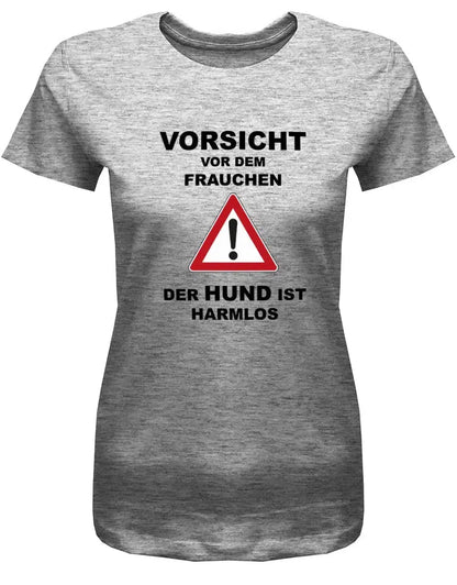 Vorsicht vor dem Frauchen - Der Hund ist harmlos - Damen T-Shirt