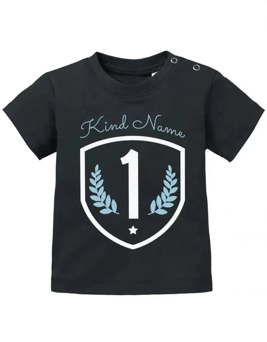Wappen Eins - Erster Geburtstag personalisiert mit Name - Baby 1. Geburtstag Shirt