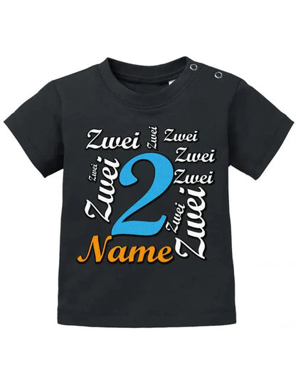 Zwei 2 Mehrfach mit Wunschname Junge - Baby T Shirt