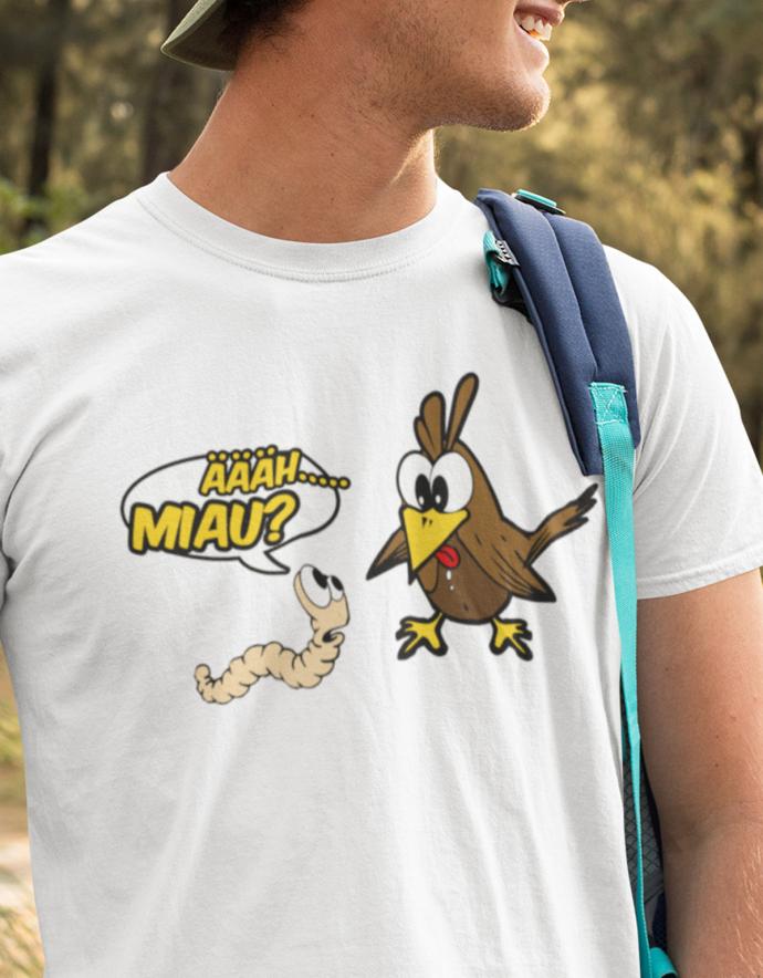 Ähhh Miau - Vogel Wurm Fun - Herren T-Shirt - T-Shirt bedrucken mit lustigen Sprüchen bei - myShirtStore