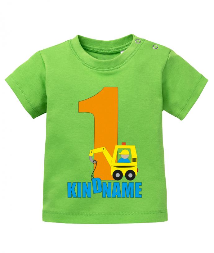 Bagger mit der 1 zum ersten Geburtstag - personalisiert mit Name - Jungen - Baby Shirt - T-Shirt bedrucken mit lustigen Sprüchen bei - myShirtStore