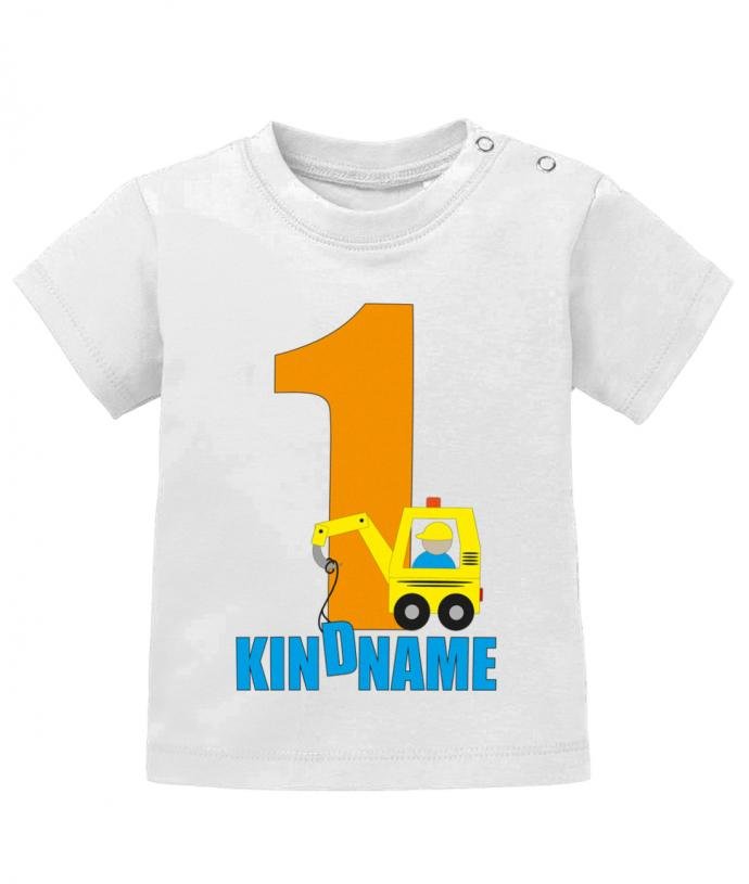 Bagger mit der 1 zum ersten Geburtstag - personalisiert mit Name - Jungen - Baby Shirt - T-Shirt bedrucken mit lustigen Sprüchen bei - myShirtStore