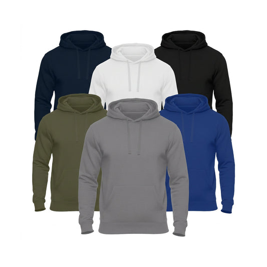 Einfarbige Basic Unisex Hoodies in Weiß, Schwarz, Royalblau, Grau, Navy und Olivgrün