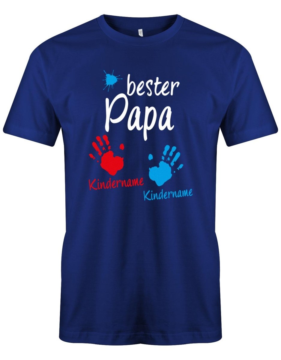 Bester Papa Farbklecks Kinder 2 Handabdruck Wunschname - Papa Shirt Herren - T-Shirt bedrucken mit lustigen Sprüchen bei - myShirtStore