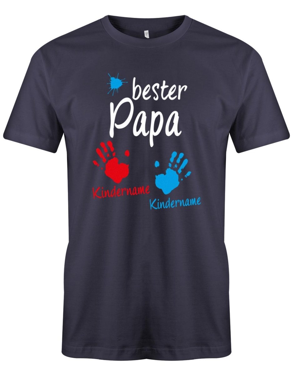 Bester Papa Farbklecks Kinder 2 Handabdruck Wunschname - Papa Shirt Herren - T-Shirt bedrucken mit lustigen Sprüchen bei - myShirtStore