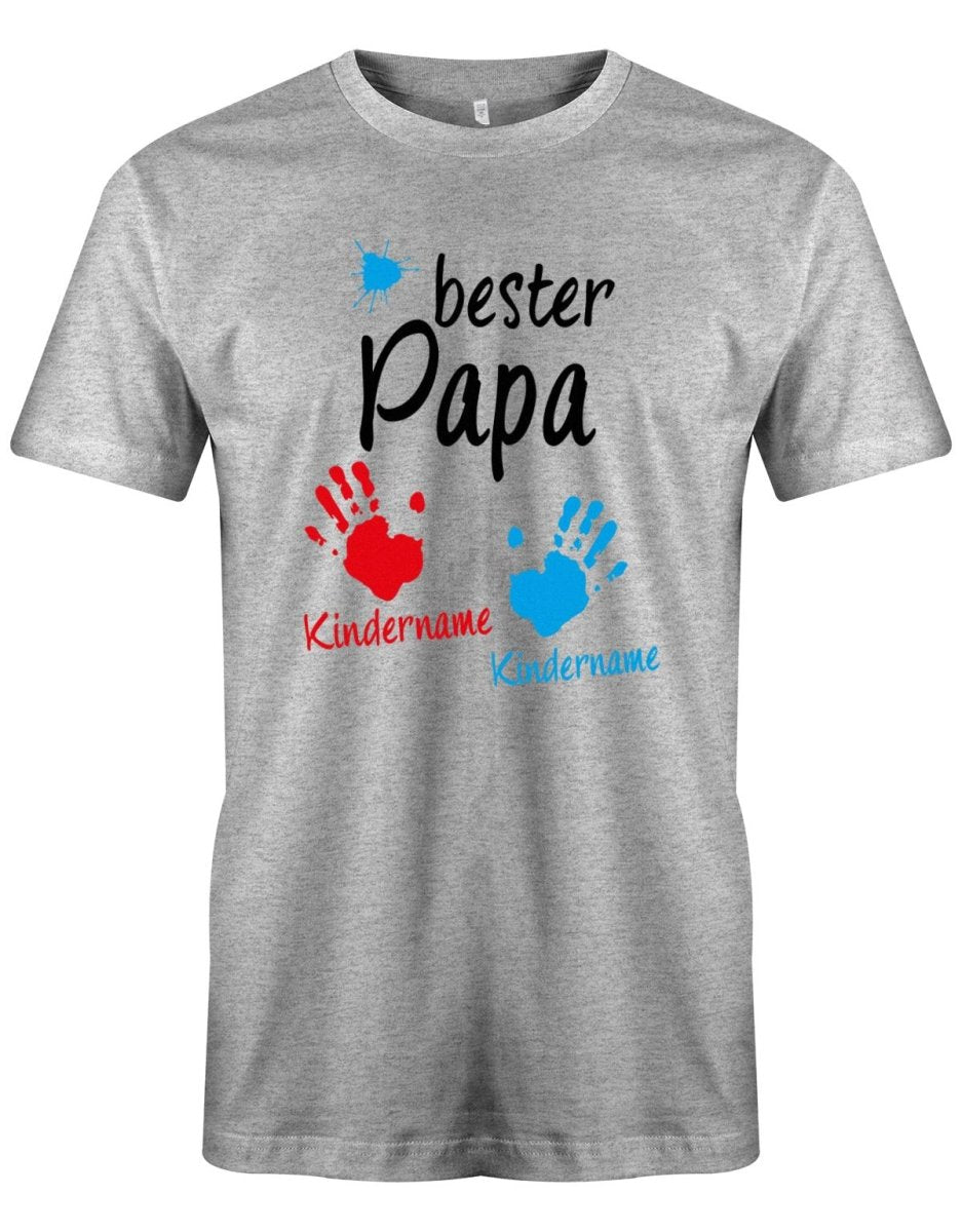 Bester Papa Farbklecks Kinder 2 Handabdruck Wunschname - Papa Shirt Herren - T-Shirt bedrucken mit lustigen Sprüchen bei - myShirtStore