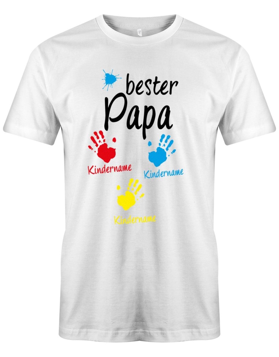 Bester Papa Farbklecks Kinder 3 Handabdruck Wunschname - Papa Shirt Herren - T-Shirt bedrucken mit lustigen Sprüchen bei - myShirtStore