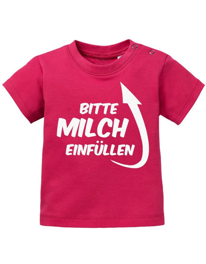 Bitte Milch einfüllen mit Pfeil zum Kopf - Baby T-Shirt - T-Shirt bedrucken mit lustigen Sprüchen bei - myShirtStore