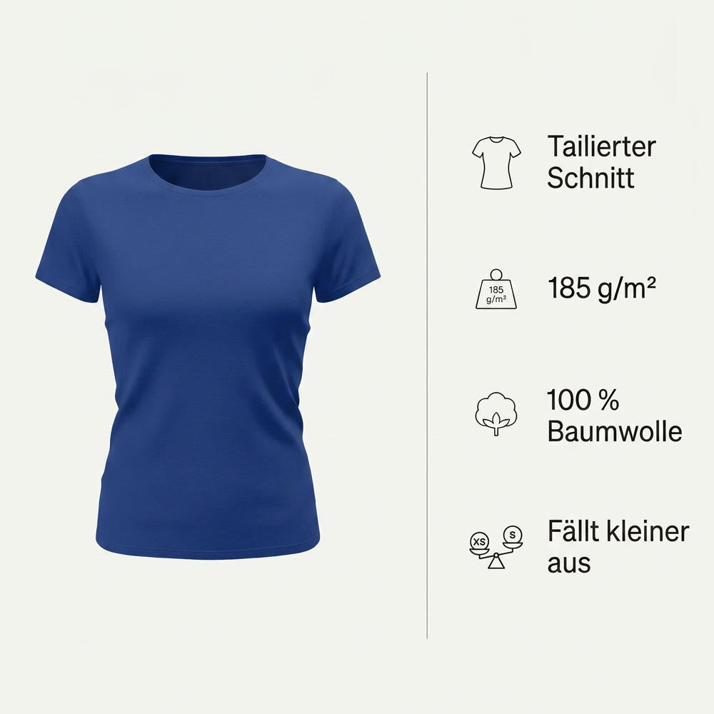 Damen T-Shirt Material und taillierter Schnitt Übersicht – 185g Baumwolle
