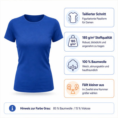 Damen T-Shirt Material und taillierter Schnitt Übersicht – 185g Baumwolle