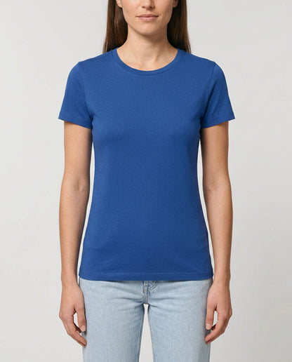 Damen T-Shirt unbedruckt in Royalblau, taillierter Schnitt, vorne am Model getragen