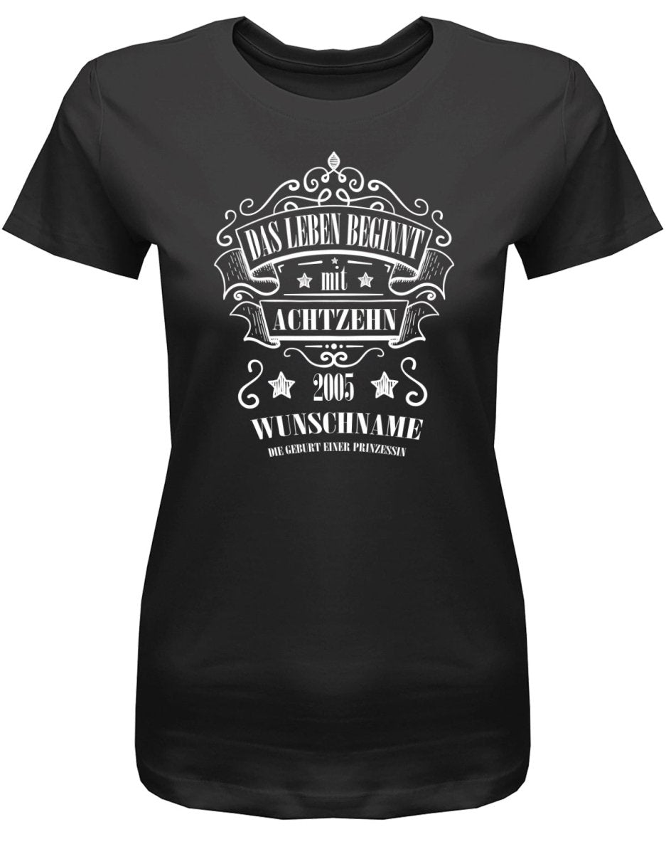 Das Leben beginnt mit 18 2005 Wunschname - 18 Geburtstag Shirt Mädchen - T-Shirt bedrucken mit lustigen Sprüchen bei - myShirtStore