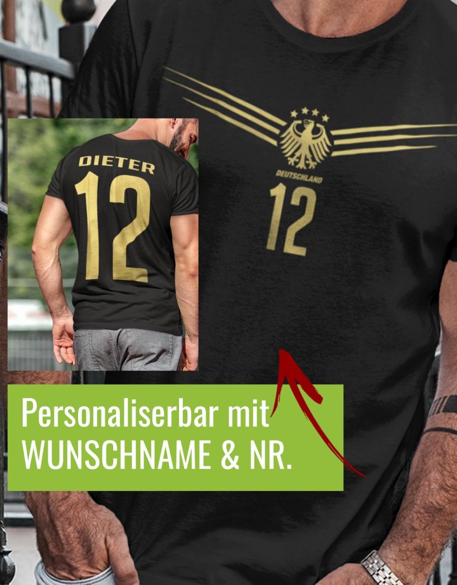 Deutschland Flügel Deluxe Gold - EM WM - Wunschnummer und Namen Herren T-Shirt - T-Shirt bedrucken mit lustigen Sprüchen bei - myShirtStore