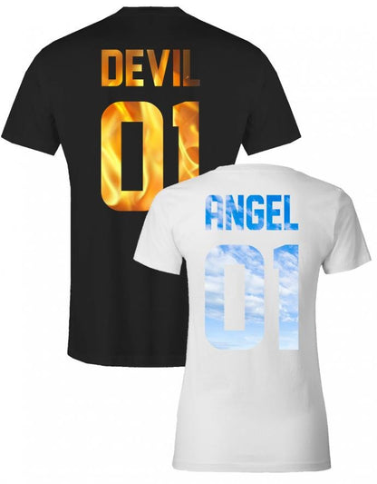 Devil and Angel Teufel und Engel Couple Partner T-Shirt Set - T-Shirt bedrucken mit lustigen Sprüchen bei - myShirtStore