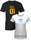 Devil and Angel Teufel und Engel Couple Partner T-Shirt Set - T-Shirt bedrucken mit lustigen Sprüchen bei - myShirtStore