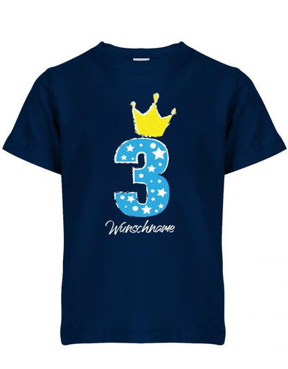 Drei 3 Geburtstag Krone Sterne mit Wunschname Junge - Kinder T-Shirt - T-Shirt bedrucken mit lustigen Sprüchen bei - myShirtStore