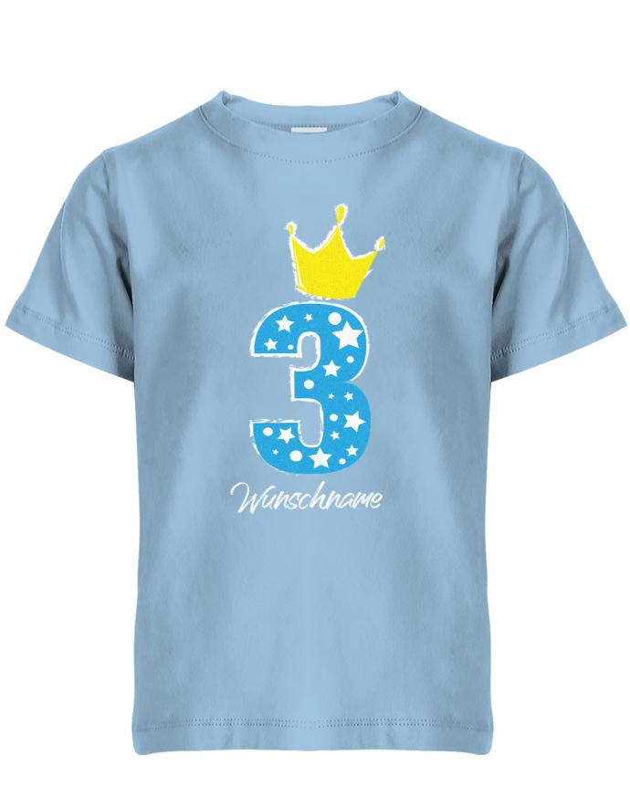 Drei 3 Geburtstag Krone Sterne mit Wunschname Junge - Kinder T-Shirt - T-Shirt bedrucken mit lustigen Sprüchen bei - myShirtStore