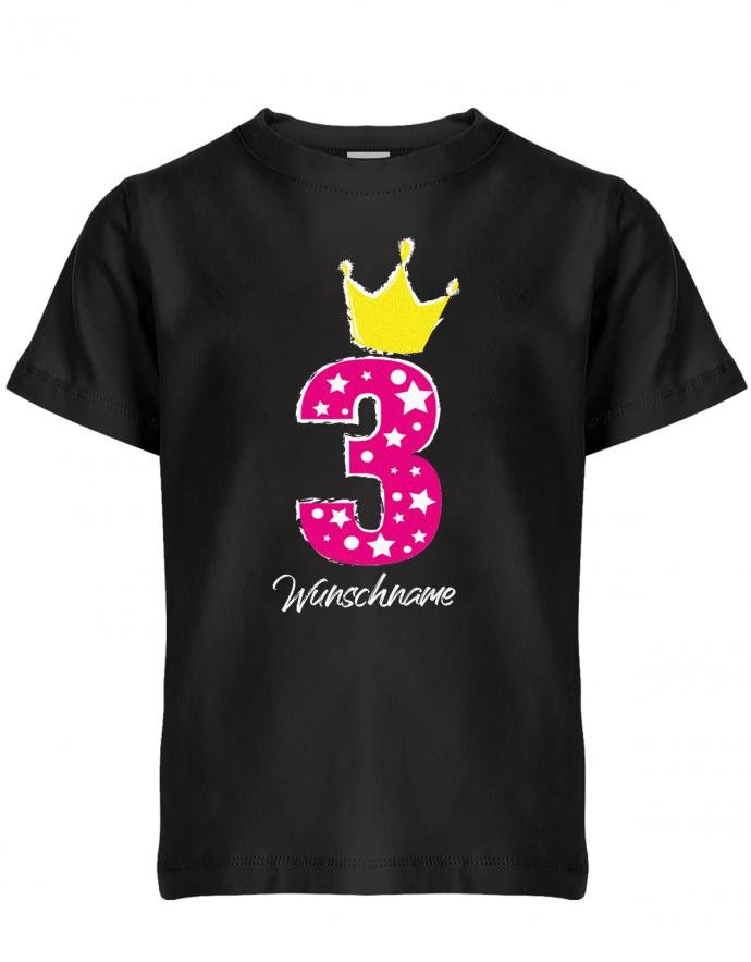 Drei 3 Geburtstag Krone Sterne mit Wunschname Mädchen - Kinder T Shirt - T-Shirt bedrucken mit lustigen Sprüchen bei - myShirtStore