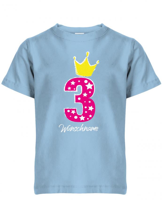 Drei 3 Geburtstag Krone Sterne mit Wunschname Mädchen - Kinder T Shirt - T-Shirt bedrucken mit lustigen Sprüchen bei - myShirtStore