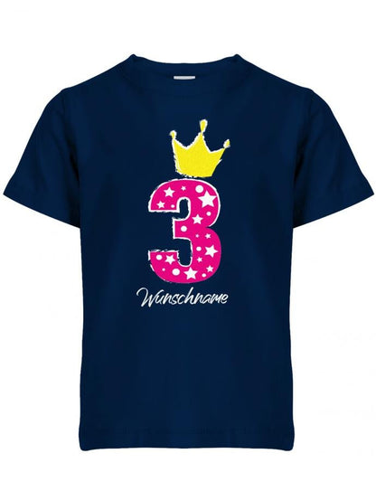 Drei 3 Geburtstag Krone Sterne mit Wunschname Mädchen - Kinder T Shirt - T-Shirt bedrucken mit lustigen Sprüchen bei - myShirtStore