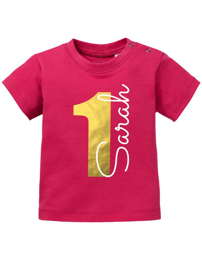 Erster Geburtstag mit Goldene 1 und personalisiert mit Name - Baby Shirt - T-Shirt bedrucken mit lustigen Sprüchen bei - myShirtStore