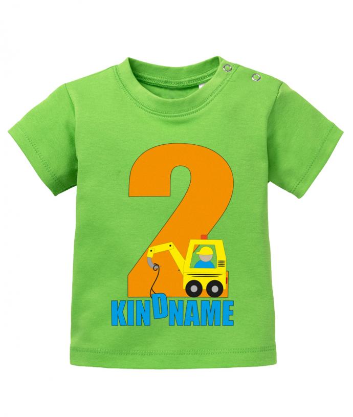 Geburtstag Shirt 2 - Bagger Zwei mit Wunschname - Jungen und Mädchen - Baby T-Shirt - T-Shirt bedrucken mit lustigen Sprüchen bei - myShirtStore