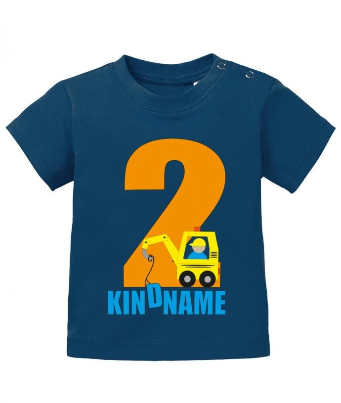 Geburtstag Shirt 2 - Bagger Zwei mit Wunschname - Jungen und Mädchen - Baby T-Shirt - T-Shirt bedrucken mit lustigen Sprüchen bei - myShirtStore