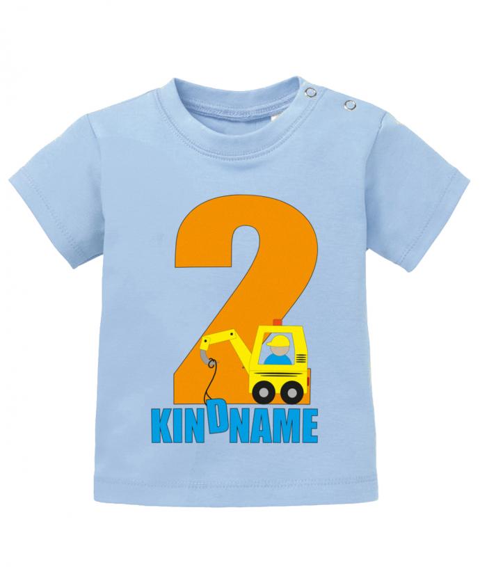 Geburtstag Shirt 2 - Bagger Zwei mit Wunschname - Jungen und Mädchen - Baby T-Shirt - T-Shirt bedrucken mit lustigen Sprüchen bei - myShirtStore