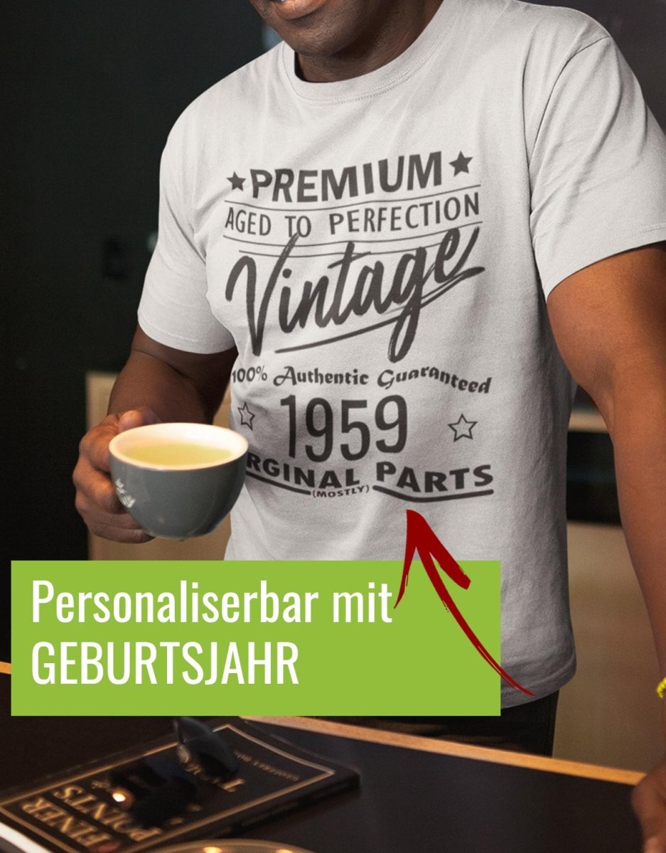 Geburtstag Tshirt für Männer Premium Aged to Perfection mit Geburtsjahr - T-Shirt bedrucken mit lustigen Sprüchen bei - myShirtStore