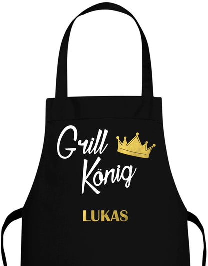 Grillkönig mit goldener Krone personalisiert mit Name Schürze - T-Shirt bedrucken mit lustigen Sprüchen bei - myShirtStore