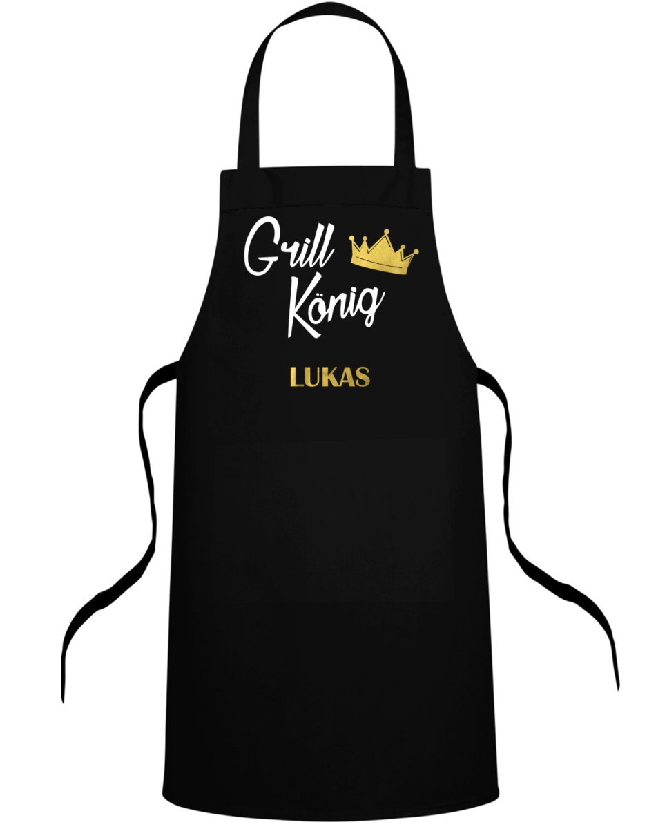 Grillkönig mit goldener Krone personalisiert mit Name Schürze - T-Shirt bedrucken mit lustigen Sprüchen bei - myShirtStore