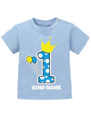 Große 1 mit Krone und Pünktchen in Hellblau 1. Geburtstag - personalisiert mit Name - Junge - Baby S - T-Shirt bedrucken mit lustigen Sprüchen bei - myShirtStore