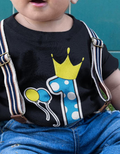 Große 1 mit Krone und Pünktchen in Hellblau 1. Geburtstag - personalisiert mit Name - Junge - Baby S - T-Shirt bedrucken mit lustigen Sprüchen bei - myShirtStore