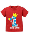 Große 1 mit Krone und Pünktchen in Hellblau 1. Geburtstag - personalisiert mit Name - Junge - Baby S - T-Shirt bedrucken mit lustigen Sprüchen bei - myShirtStore