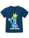 Große 1 mit Krone und Pünktchen in Hellblau 1. Geburtstag - personalisiert mit Name - Junge - Baby S - T-Shirt bedrucken mit lustigen Sprüchen bei - myShirtStore