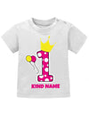 Große 1 mit Krone und Pünktchen in Pink 1. Geburtstag - personalisiert mit Name - Mädchen - Baby Shi - T-Shirt bedrucken mit lustigen Sprüchen bei - myShirtStore