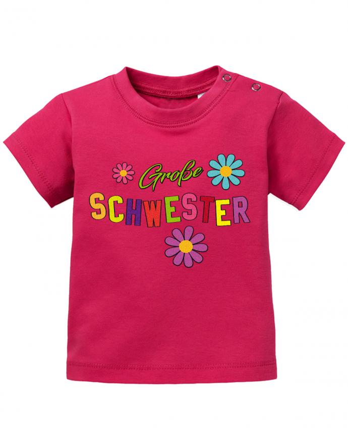 Große Schwester mit bunten Blümchen Baby T-Shirt - T-Shirt bedrucken mit lustigen Sprüchen bei - myShirtStore