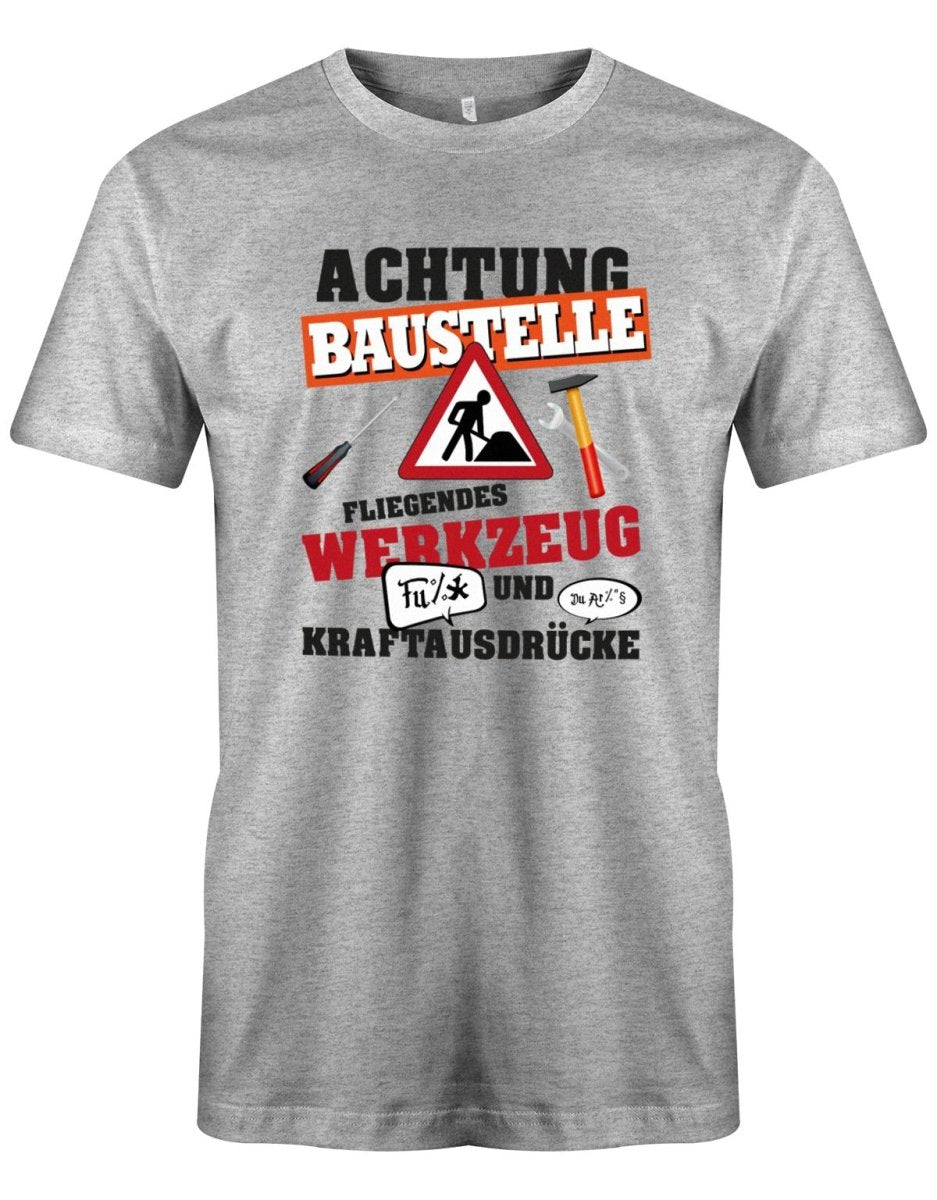 Handwerker Achtung Baustelle fliegendes Werkzeug und Kraftausdrücke - Herren T-Shirt - T-Shirt bedrucken mit lustigen Sprüchen bei - myShirtStore