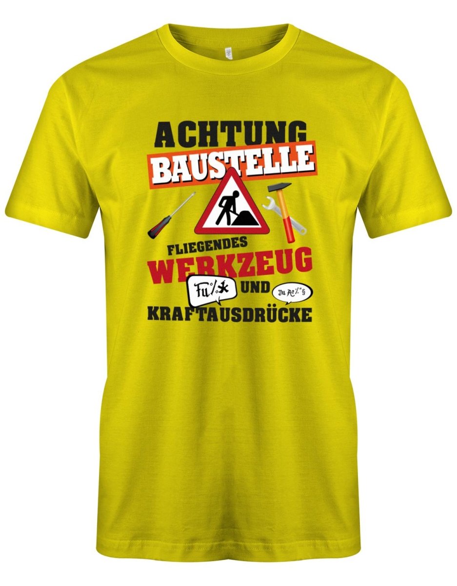 Handwerker Achtung Baustelle fliegendes Werkzeug und Kraftausdrücke - Herren T-Shirt - T-Shirt bedrucken mit lustigen Sprüchen bei - myShirtStore