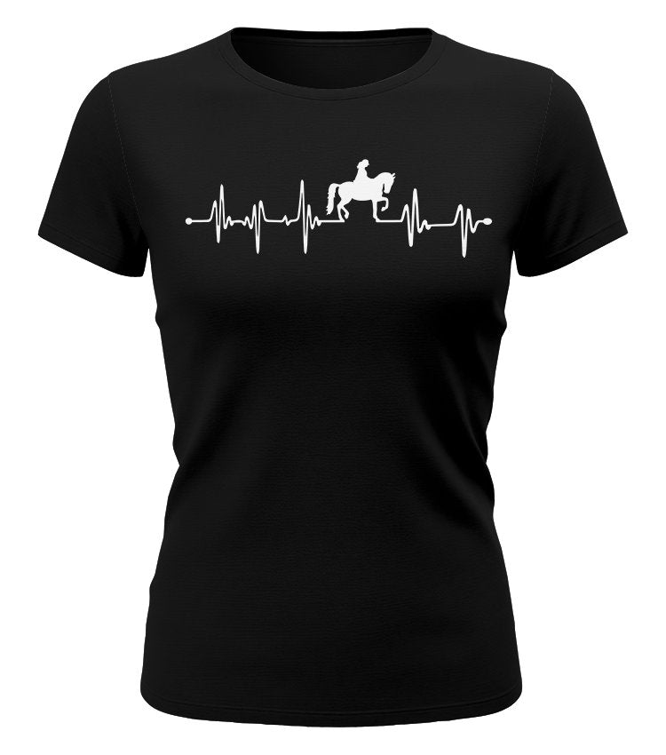 Herzschlag Reiter EKG - Reiterin - Pferd  - Damen T-Shirt schwarz