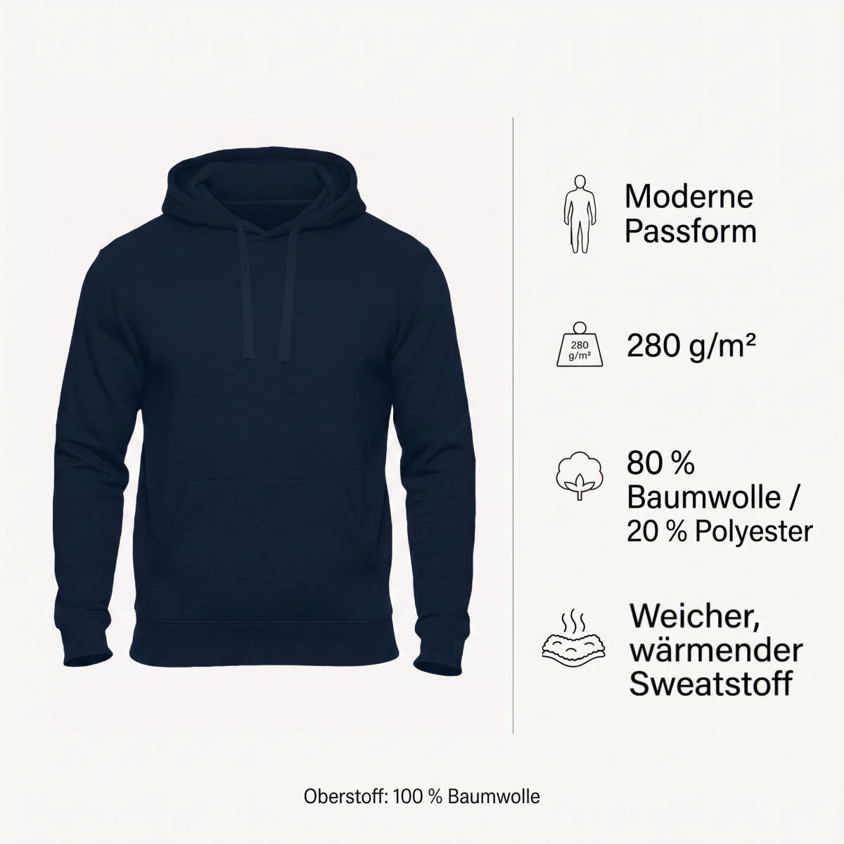 Herren Hoodie Material und moderne Passform Übersicht – 280g Baumwoll-Mix