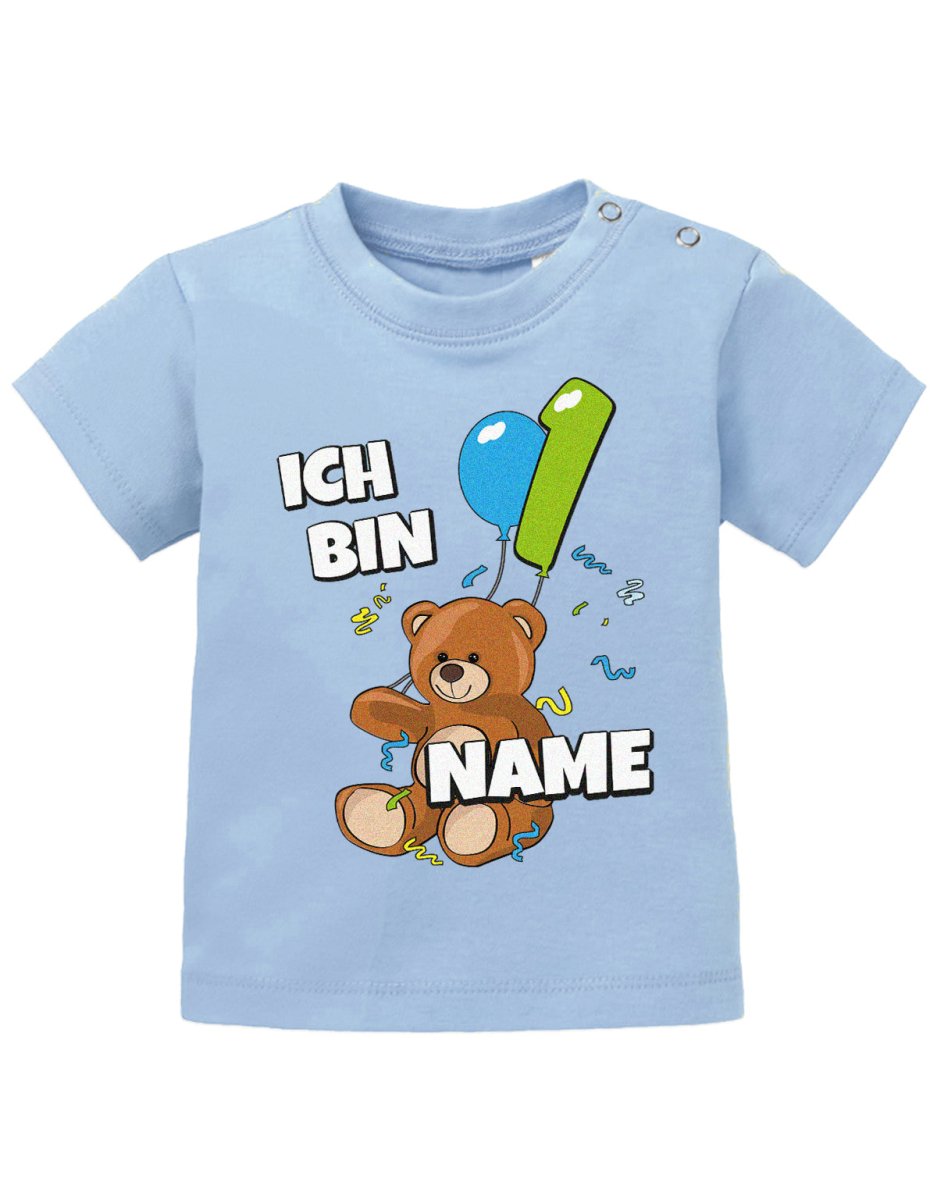 Ich bin 1 - Teddy mit Luftballon - Erster Geburtstag - Personaliert mit Name Baby Shirt - T-Shirt bedrucken mit lustigen Sprüchen bei - myShirtStore