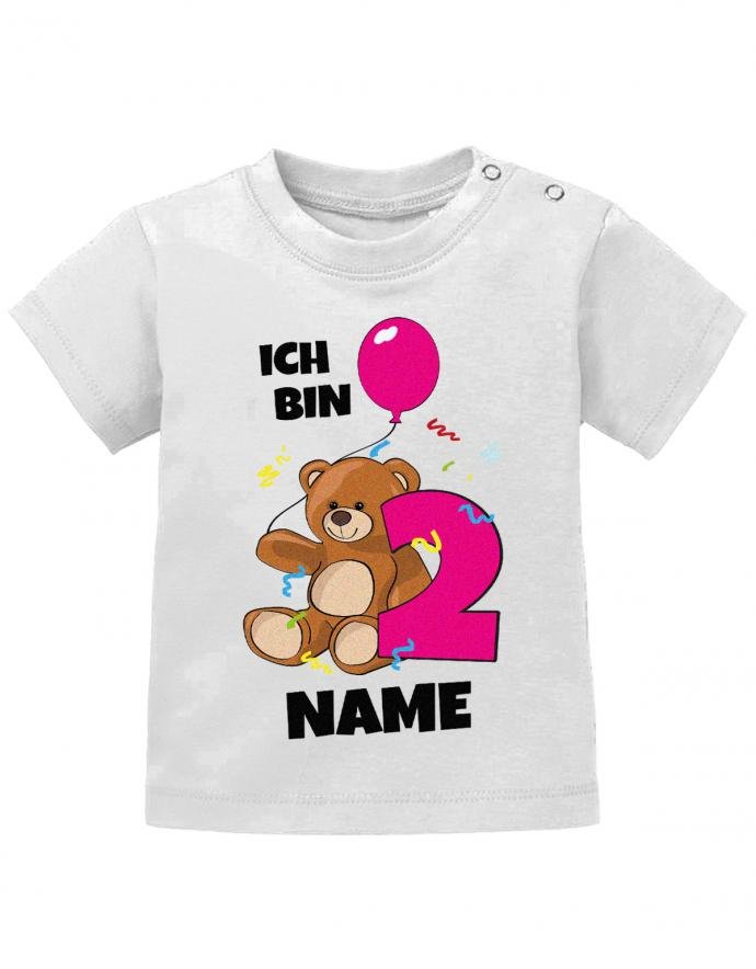 Ich bin 2 Teddybär mit Wunschname Mädchen - Baby T-Shirt - T-Shirt bedrucken mit lustigen Sprüchen bei - myShirtStore