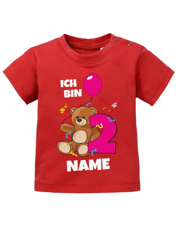 Ich bin 2 Teddybär mit Wunschname Mädchen - Baby T-Shirt - T-Shirt bedrucken mit lustigen Sprüchen bei - myShirtStore