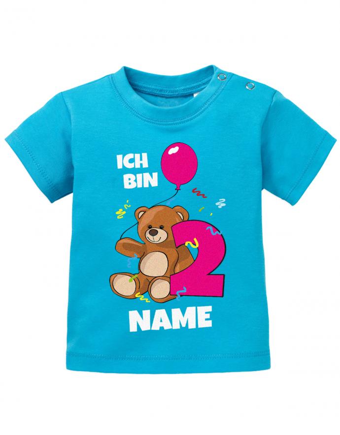 Ich bin 2 Teddybär mit Wunschname Mädchen - Baby T-Shirt - T-Shirt bedrucken mit lustigen Sprüchen bei - myShirtStore