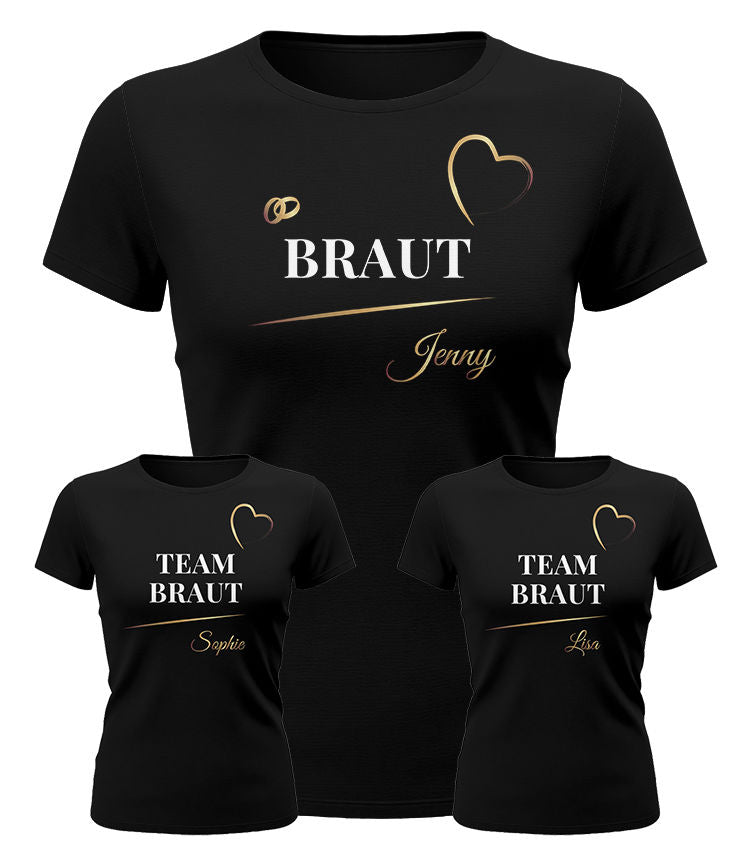 JGA Shirt Frauen Set – Team Braut & Braut Shirt personalisiert Junggesellinnenabschied