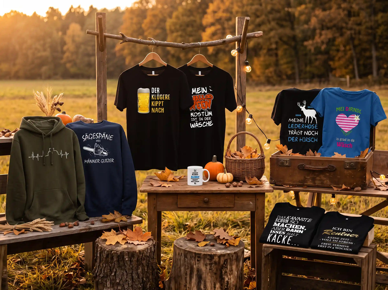 Lustige T-Shirts, bedruckte Hoodies und Tassen mit witzigen Sprüchen für Oktoberfest, Halloween und Rente bei myShirtStore